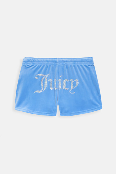 Pantaloncini Tamia Blu cielo con maxi logo strass