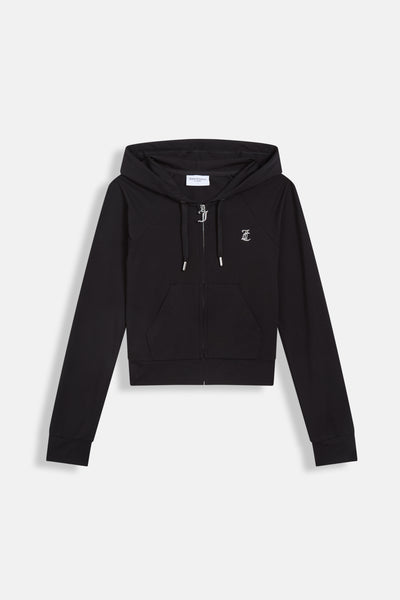 Felpa Ola Nera con cappuccio e logo strass