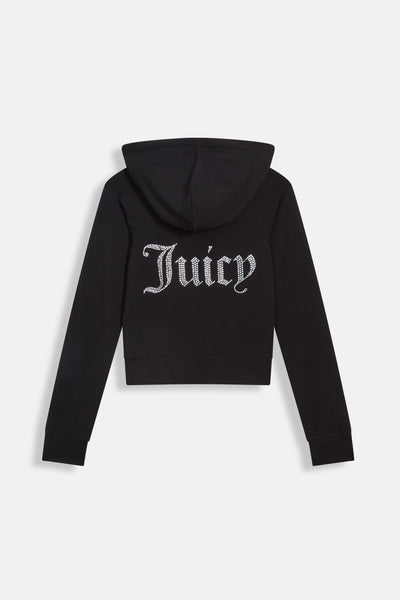 Felpa Ola Nera con cappuccio e logo strass