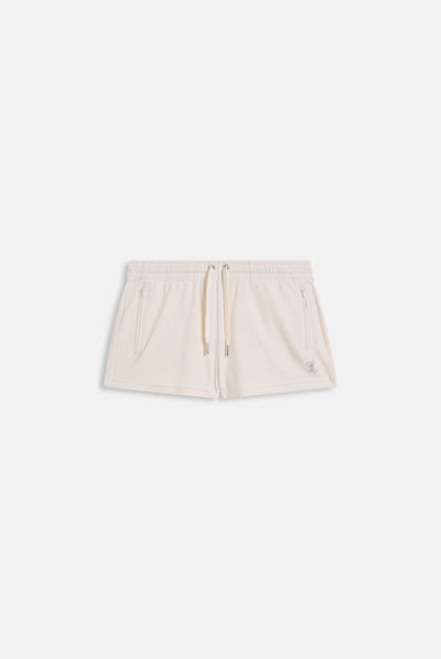 Pantaloncini Tamia in velluto classico con logo Juicy in strass tono su tono colore Panna