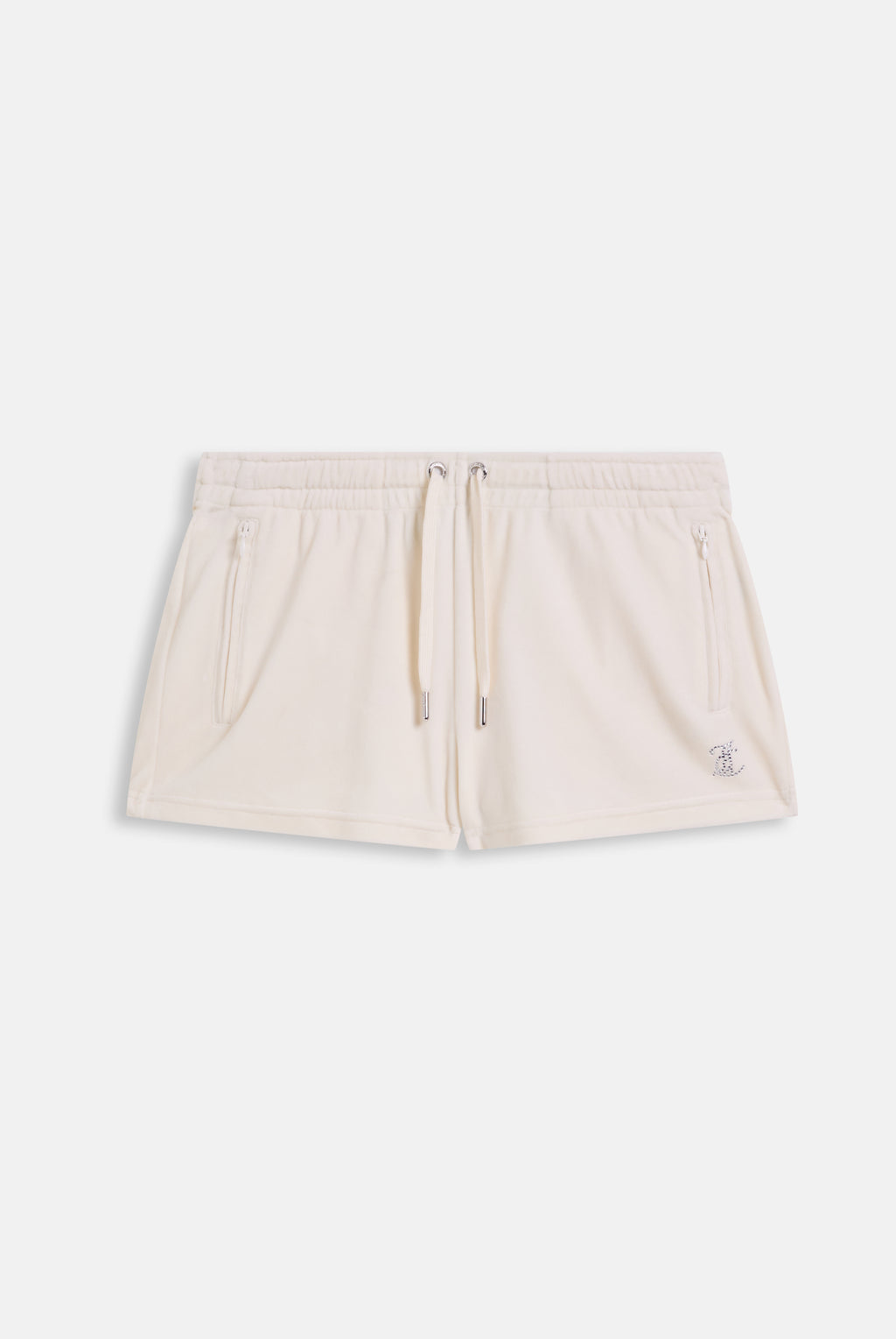 Pantaloncini Tamia in velluto classico con logo Juicy in strass tono su tono colore Panna