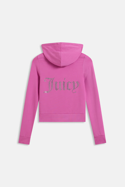Felpa Oola corta e aderente in jersey con logo Juicy in strass colore rosa
