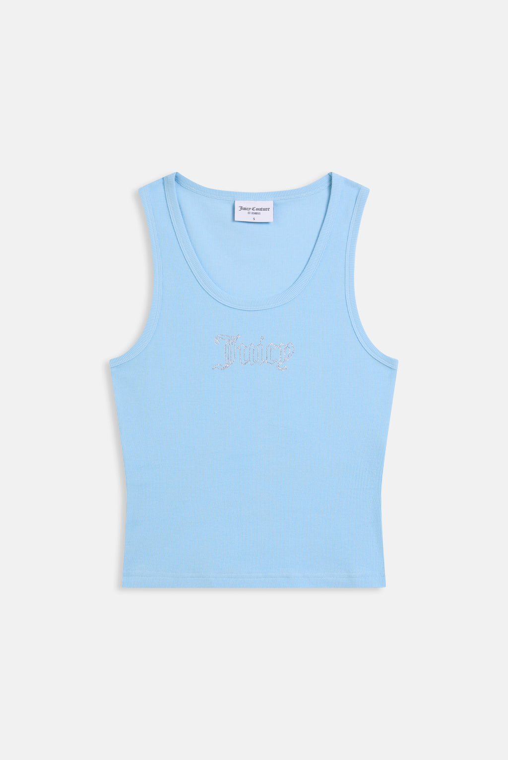 Canotta in jersey a costine con logo Juicy in strass tono su tono colore Celeste