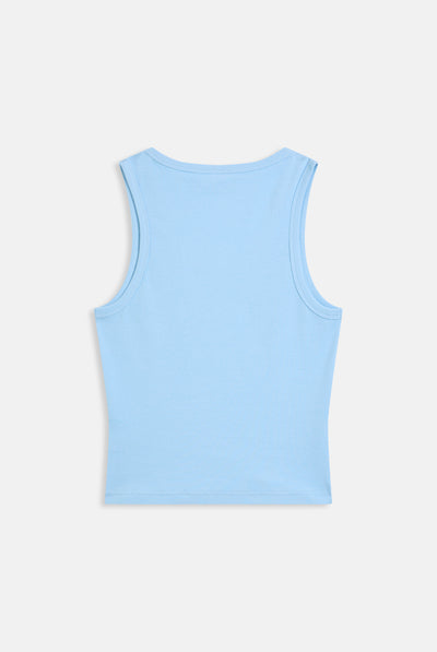 Canotta in jersey a costine con logo Juicy in strass tono su tono colore Celeste