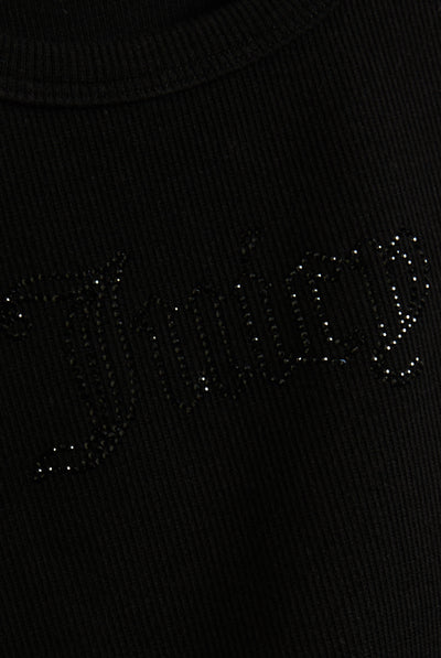 Canotta in jersey a costine con logo Juicy in strass tono su tono colore Nero