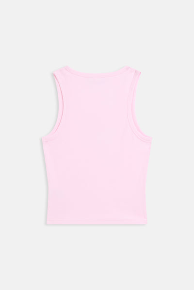 Canotta in jersey a costine con logo Juicy in strass tono su tono colore Cigliegio