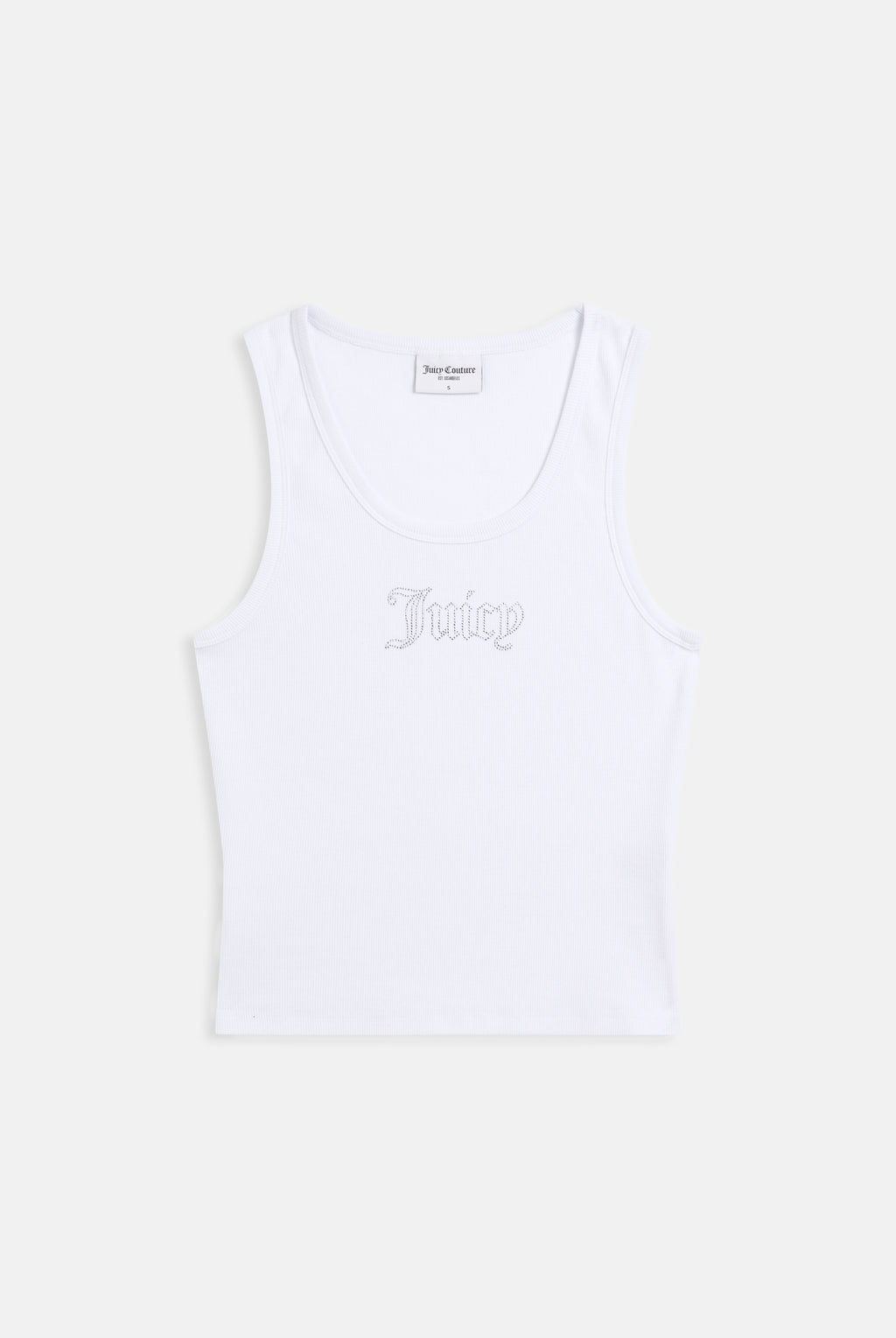 Canotta in jersey a costine con logo Juicy in strass tono su tono colore Bianco