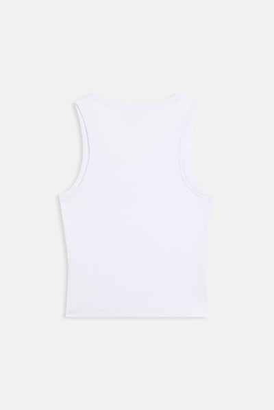 Canotta in jersey a costine con logo Juicy in strass tono su tono colore Bianco