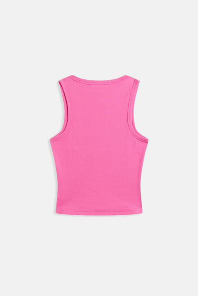 Canotta in jersey a costine con logo Juicy in strass tono su tono colore Rosa