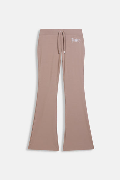 Pantaloni Christine a vita bassa e gamba a zampa in jersey con logo Juicy in strass colore Beige