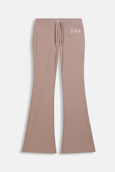 Pantaloni Christine a vita bassa e gamba a zampa in jersey con logo Juicy in strass colore Beige