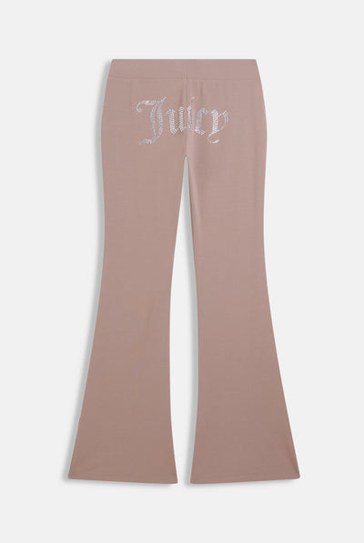 Pantaloni Christine a vita bassa e gamba a zampa in jersey con logo Juicy in strass colore Beige