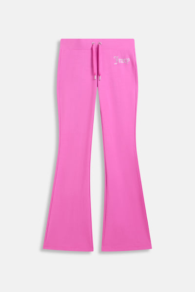 Pantaloni Christine a vita bassa e gamba a zampa in jersey con logo Juicy in strass colore Rosa