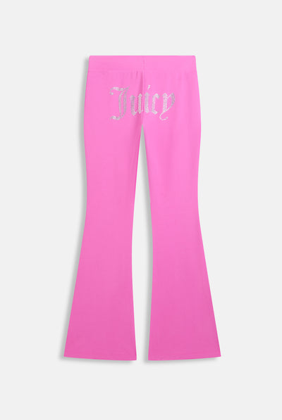 Pantaloni Christine a vita bassa e gamba a zampa in jersey con logo Juicy in strass colore Rosa