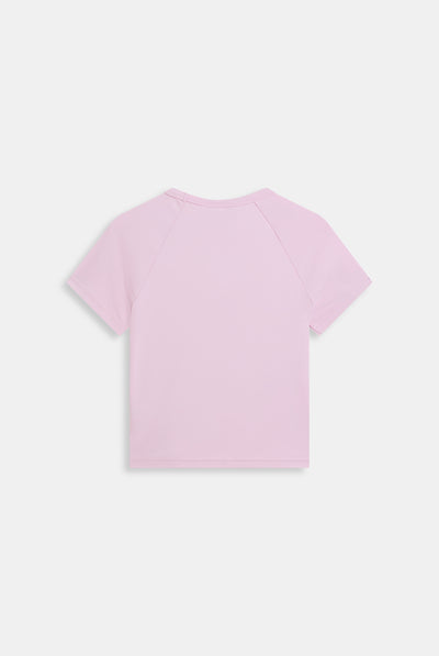 T-shirt Juicy Baby corta e aderente in jersey con logo Juicy in strass colore Rosa