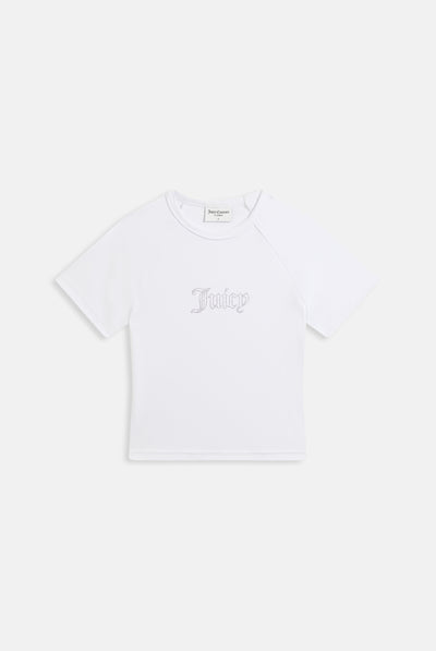 T-shirt Juicy Baby corta e aderente in jersey con logo Juicy in strass colore Bianco