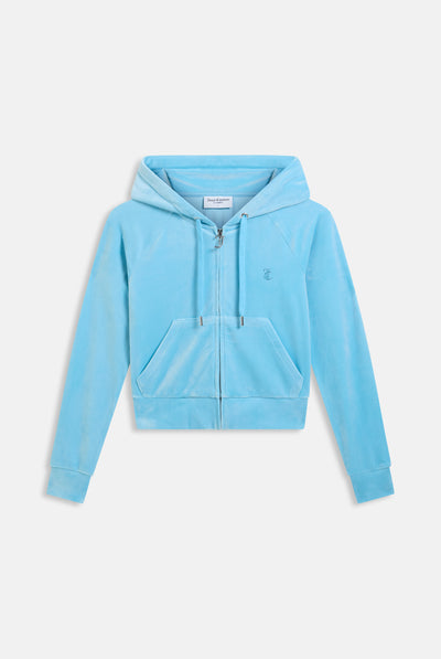 Felpa in velluto Madison con logo Juicy in strass tono su tono colore Celeste