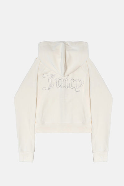 Felpa in velluto Madison con logo Juicy in strass tono su tono colore Panna