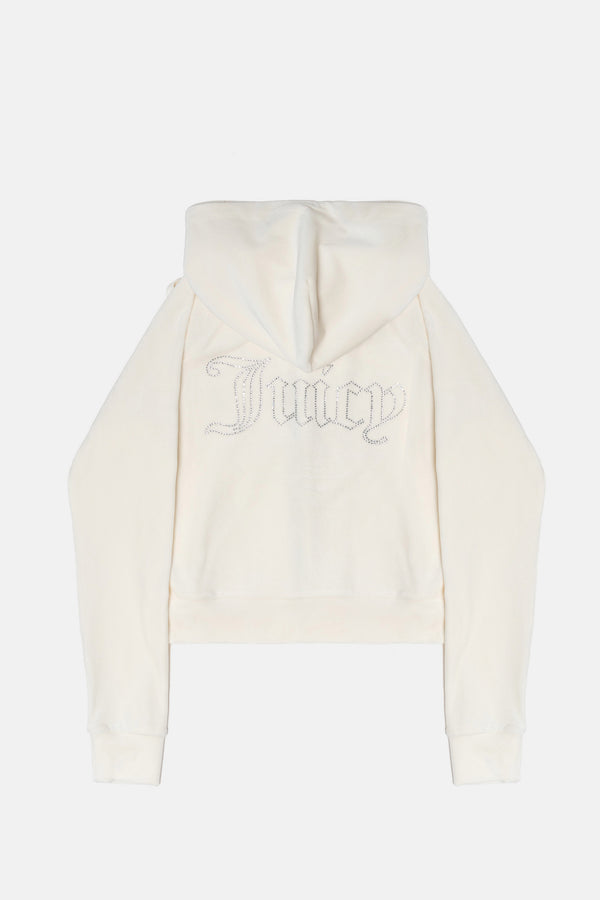 Felpa in velluto Madison con logo Juicy in strass tono su tono colore Panna