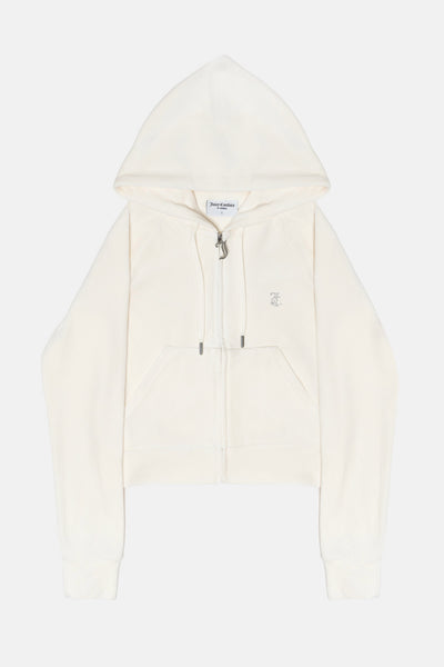 Felpa in velluto Madison con logo Juicy in strass tono su tono colore Panna