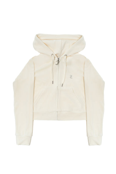Felpa in velluto Madison con logo Juicy in strass tono su tono colore Panna