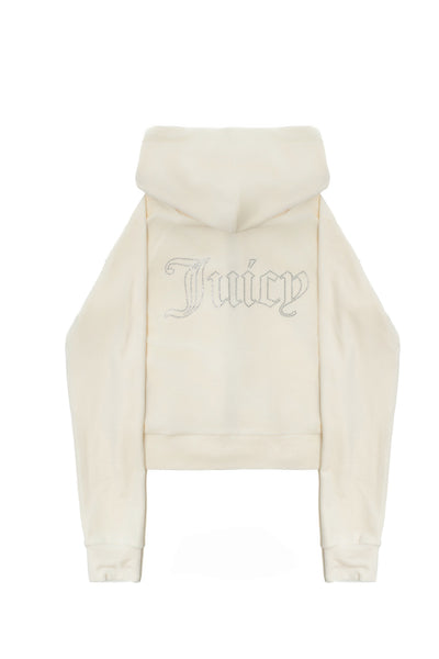 Felpa in velluto Madison con logo Juicy in strass tono su tono colore Panna