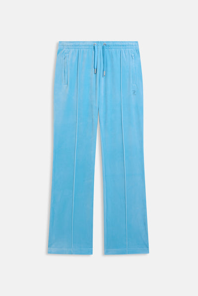 Pantaloni in velluto Tina con logo Juicy in strass tono su tono colore Celeste