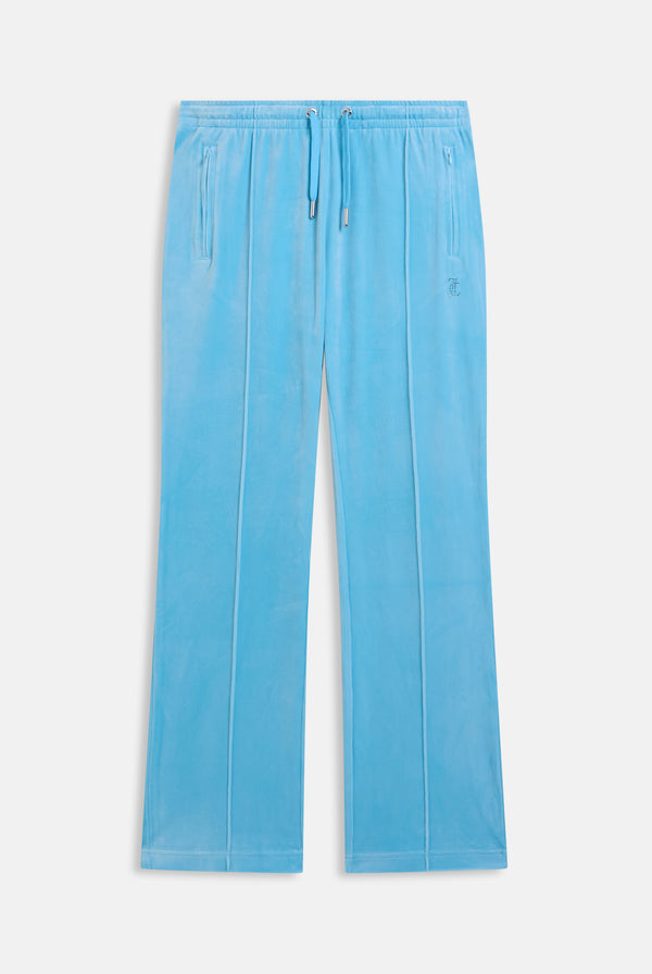 Pantaloni in velluto Tina con logo Juicy in strass tono su tono colore Celeste