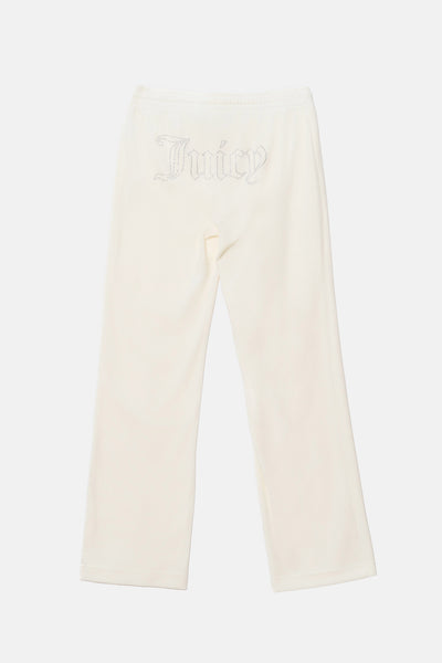 Pantaloni in velluto Tina con logo Juicy in strass tono su tono colore Panna