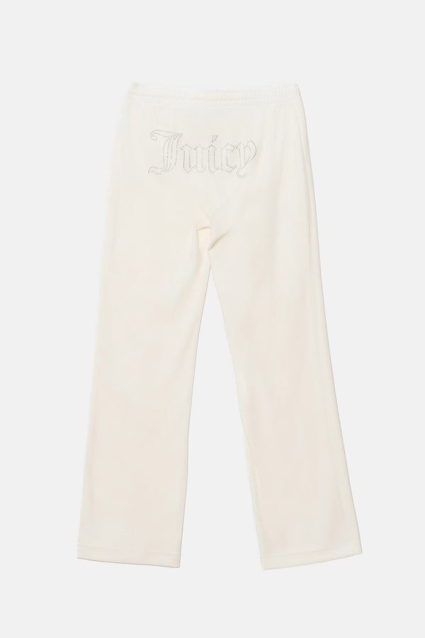 Pantaloni in velluto Tina con logo Juicy in strass tono su tono colore Panna