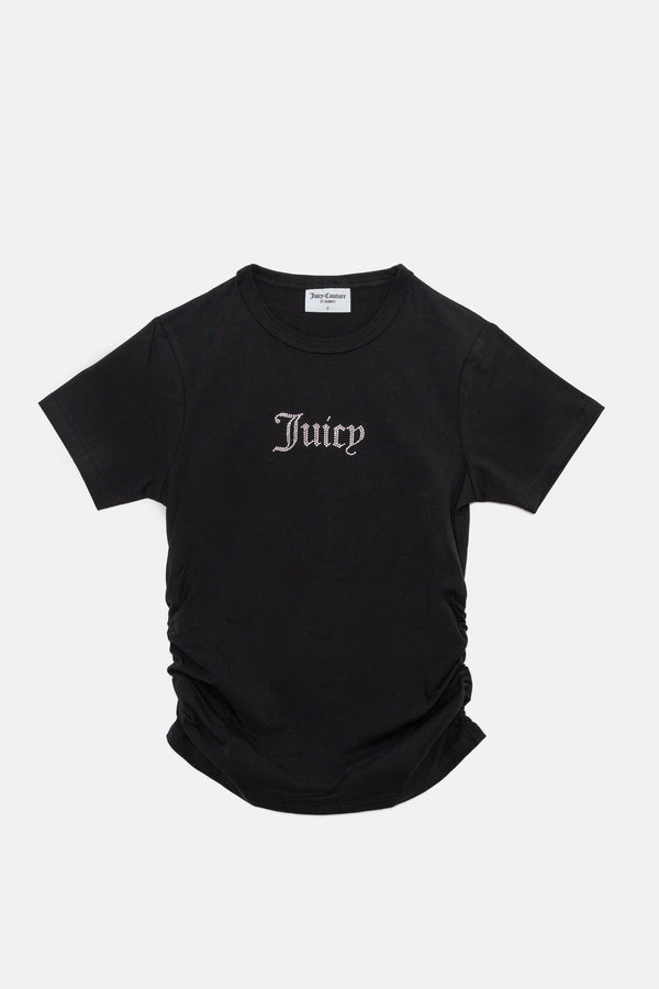 T-shirt Juicy aderente e arricciata con logo Juicy in strass colore Nero