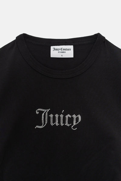 T-shirt Juicy aderente e arricciata con logo Juicy in strass colore Nero