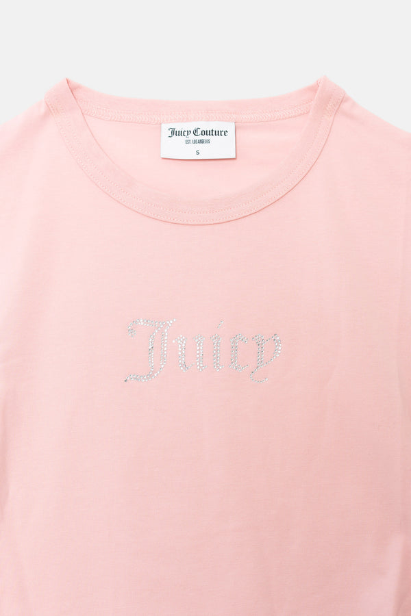 T-shirt Juicy aderente e arricciata con logo Juicy in strass colore Rosa