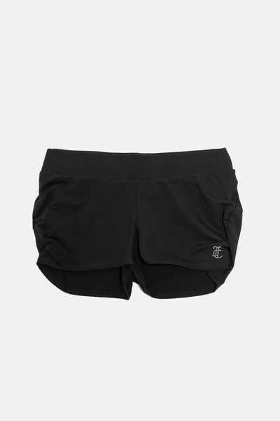 Pantaloncini Juicy arricciati e aderenti in jersey con logo Juicy in strass colore Nero