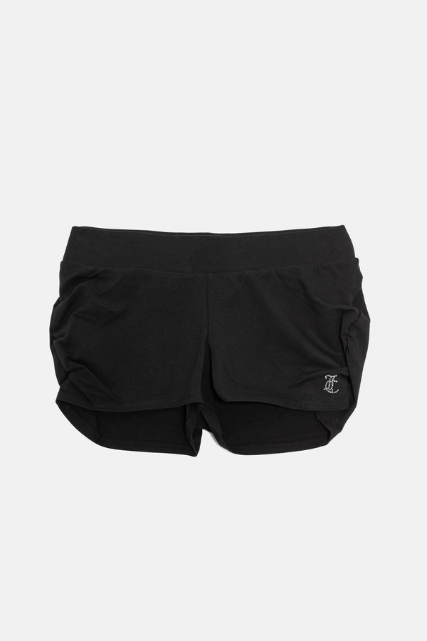 Pantaloncini Juicy arricciati e aderenti in jersey con logo Juicy in strass colore Nero