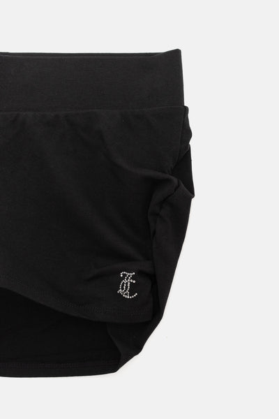 Pantaloncini Juicy arricciati e aderenti in jersey con logo Juicy in strass colore Nero