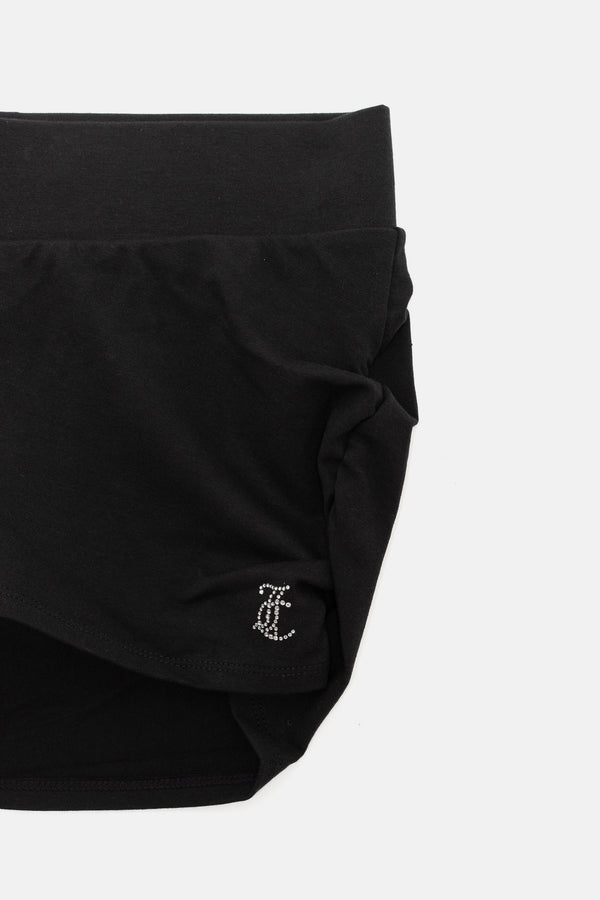 Pantaloncini Juicy arricciati e aderenti in jersey con logo Juicy in strass colore Nero