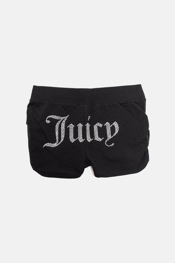 Pantaloncini Juicy arricciati e aderenti in jersey con logo Juicy in strass colore Nero
