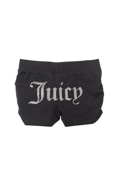 Pantaloncini Juicy arricciati e aderenti in jersey con logo Juicy in strass colore Nero