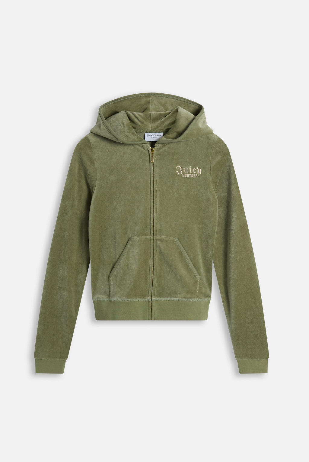 Felpa Aderente in Velluto con Cappuccio e Logo Regal Rebelle Ricamato con Strass – Verde Oliva