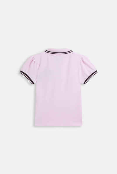 Polo Juicy a maniche a sbuffo in jersey piqué aderente con stemma cane Juicy ricamato colore rosa