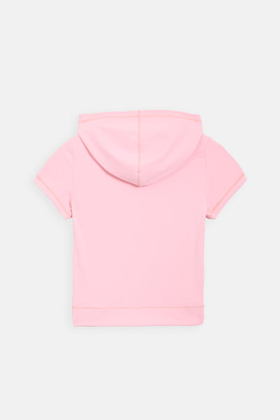 Felpa Juicy Couture a maniche corte con cappuccio in interlock e logo ricamato colore Rosa