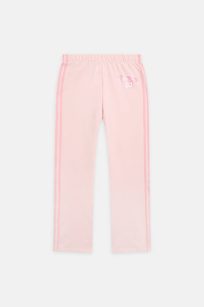 Pantaloni Juicy a gamba dritta in jersey con bande laterali e stampa logo colore Rosa