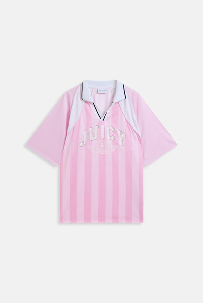 Polo Juicy in jersey con righe verticali, logo frontale e colletto a contrasto colore Rosa