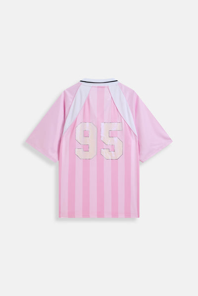 Polo Juicy in jersey con righe verticali, logo frontale e colletto a contrasto colore Rosa