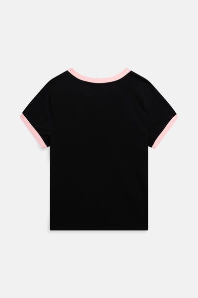 T-shirt Juicy in jersey con logo a contrasto e dettagli bicolore colore Nero