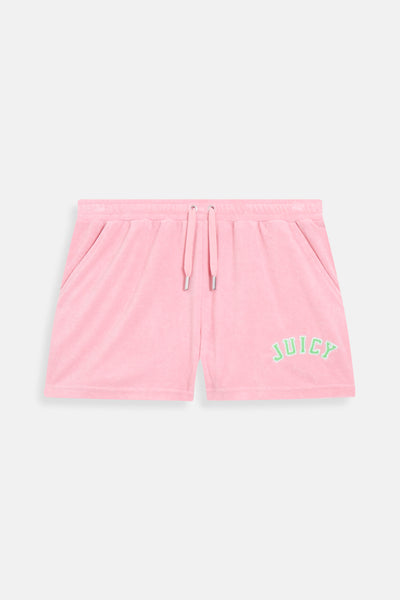 Pantaloncini Juicy in spugna con coulisse in vita e logo a contrasto colore Rosa