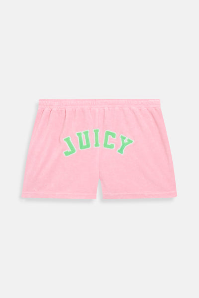 Pantaloncini Juicy in spugna con coulisse in vita e logo a contrasto colore Rosa