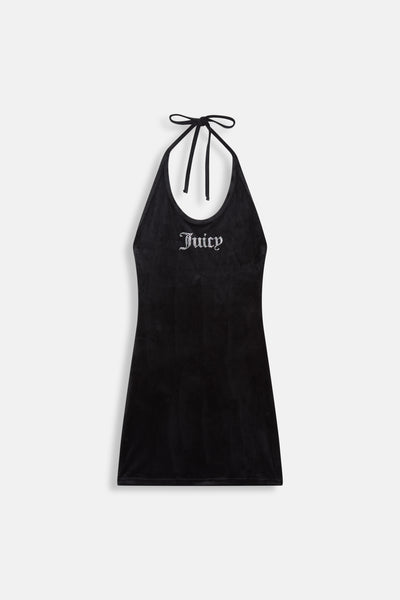 Halter Abito Nero con logo strass