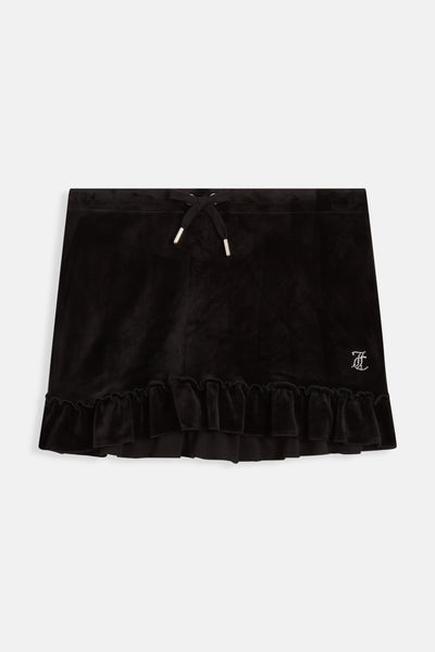 Minigonna Juicy in velluto con balza e logo in strass colore Nero